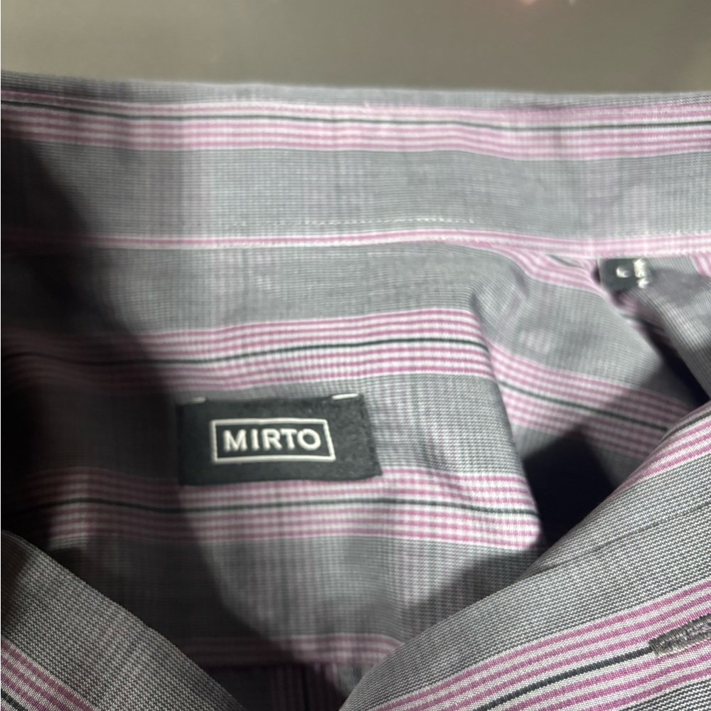 Elegant Men's Pink and Gray Striped Dress Shirt - Picture 3 of 3